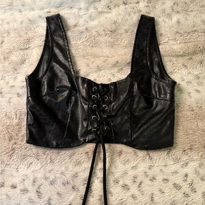 Black Lace-Up Leather Crop Top